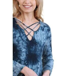 NEW UMGEE crossed tie dye bell sleeve top in blue
